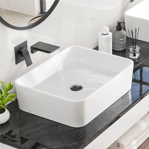 Eridanus - Fregadero de baño de 19 x 14 pulgadas, color blanco, rectangular, de porcelana, cerámica, lavabo para lavabo sobre encimera