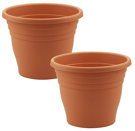 Fyne-Finds Set of 2 Terracotta 30cm, 12inch Plastic Planter Round Ascot Pierceanle Drainage Holes Flower Plant Garden Pot