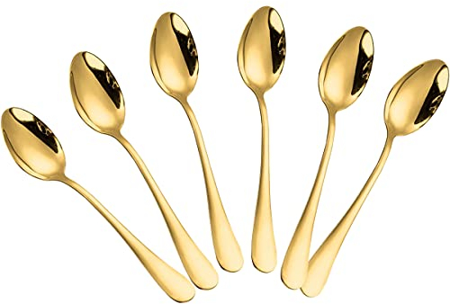 Wesdxc56 Demitasse Espresso-Löffel, Mini-Kaffeelöffel, 14 cm, Edelstahl, kleine Löffel für Dessert, 6 Stück (Gold)