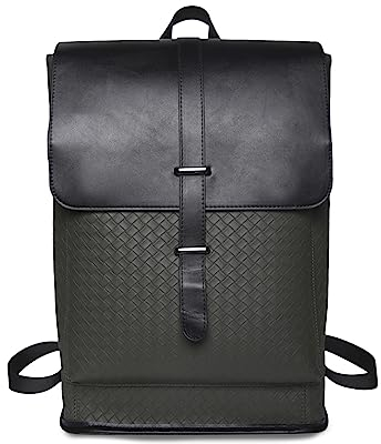 FANDARE Classic Laptop Backpack College Daypack for Men Women PU Leather Crossbody Bag Shoulder Bag Business Travel Handbag for Outdoor Travel University Hiking Bookbag Green