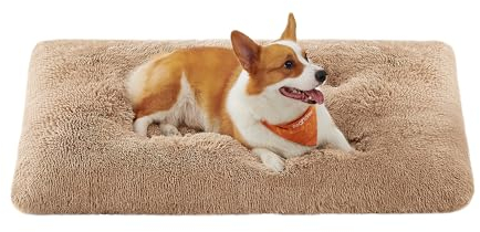 Feandrea Hundebett, Hundekissen, Flauschige Hundematte, Langer Plüsch, 110 x 73 cm, weiche Polsterung, waschbar, multifunktional, Kamelbraun PGW203K01
