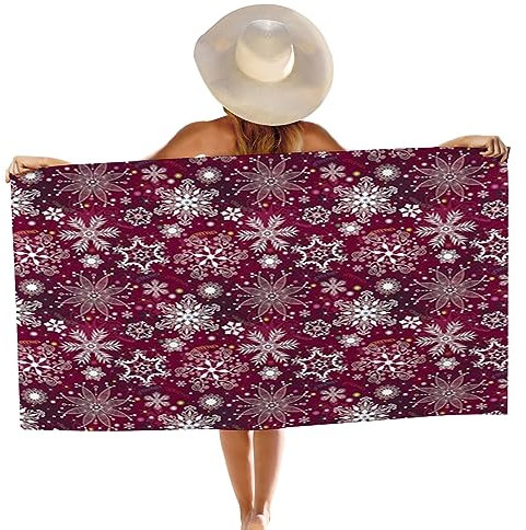 942 Mikrofaser Strandtuch Weihnachtsmotiv, Schneeflocken Und Sterne, Rot, Weiß Duschtücher Saugfähiges Badetuch Groß Ultraleichtes Strandtücher, Für Strand, Picknick, 80x130cm