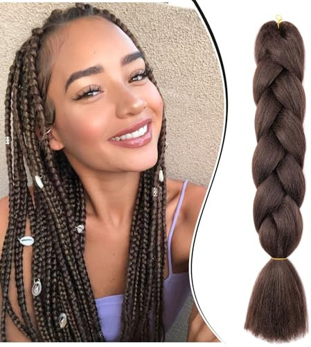 Dcbaboo Braids Extensions Kunsthaar zum Einflechten 1 Stücke Braiding Hair Kanekalon Haare zum Einflechten Haarverlängerung Zöpfe Afro Crochet Box Braids Hair Flechten 100g, Mittel braun