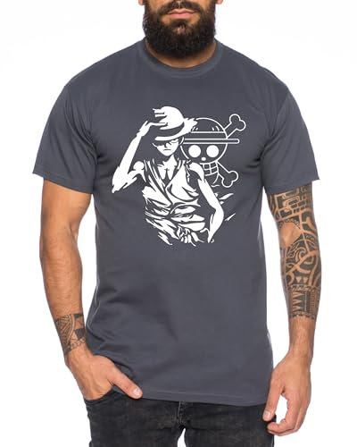 Ruffy Hand - T-Shirt Homme Chapeau de Paille Luffy Zoro One Monkey D. Pirate Ace Piece Goku Anime Ruffy, Taille:3XL, Couleur:Gris foncé