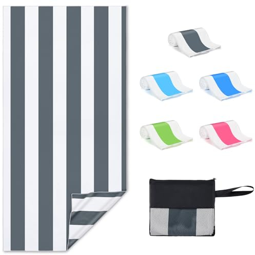 Zusentee Strandtuch Mikrofaser, Strandtuch Groß 180 x 90 cm,Leicht und Tragbar für Männer und Frauen, Ideal für Strandausflüge, Sauna, Yoga, Grau