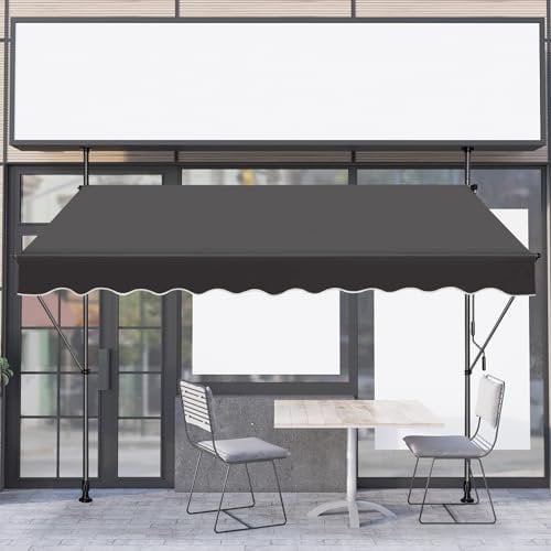 LZQ Markise Klemmmarkise Balkon Sonnenmarkise Einziehbar Manuell Handkurbel höhenverstellbar UV-beständig Sonnenschutz 100% Polyester für Innenhöfen Balkonen Restaurants, Cafés Dunkelgrau,200 x 120cm