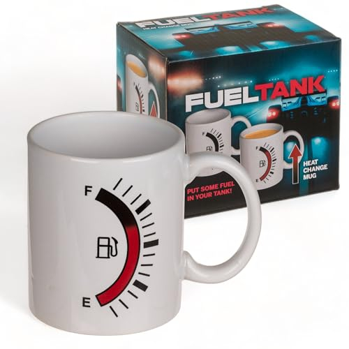 MIJOMA Thermoeffekt Kaffeebecher Tankanzeige | 500ml Fassungsvermögen | Warme Reaktion auf Kaffespiegel | Henkelbecher Fuel Tank aus Steingut