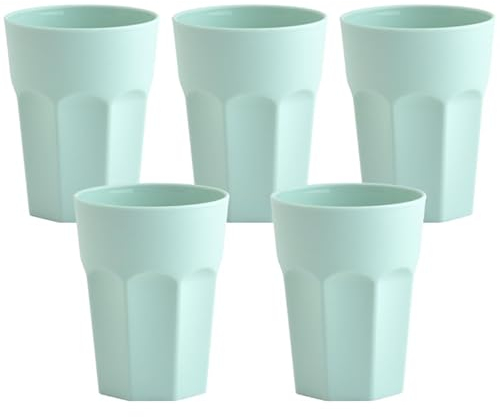 ENGELLAND Lot de 5 gobelets en plastique - Couleur menthe pastel - 400 ml - Trait de repère - Incassables - Empilables - Réutilisables - En plastique - Réutilisables - Pour fête