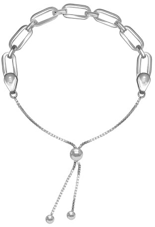 LeCalla 925 Sterling Silver Adjustable Link Bracelets | Paperclip Link Bolo Bracelet for Women Teen