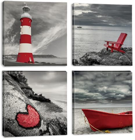 Sungeek Stampe artistiche da parete su tela, 4 pezzi, quadro moderno incorniciato, opere d'arte sul mare, dipinti per camera da letto, soggiorno, cucina, 30 x 30 cm, decorazione per pareti di casa