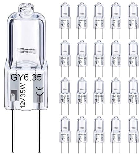 VIIVUU 12V Halogen Leuchtmittel GY6.35,Halogen 12V 35W Halogenlampen Dimmbar,AC/DC G6.35/GY6.35 35W Halogenglühbirne,Stiftsockellampe,Warmweiß 2700K für Kronleuchter, Schreibtischlampe,20 Stück