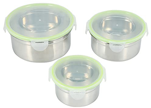 Casstad Lonchera redonda de acero inoxidable, 3 unidades, 280/500/900 ml, a prueba de fugas