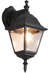 meineWunschleuchte Nostalgische Außenwandleuchte hängend aus Aluminium Schwarz, Höhe 34cm