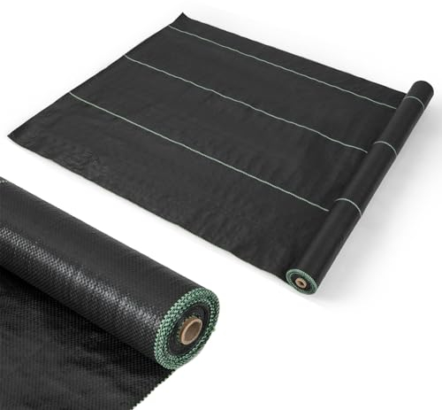 COSTWAY Unkrautvlies 50m², Gartenvlies gegen Unkraut, Unkrautfolie PP, Anti Unkrautgewebe mit Führungslinie, wasserdurchlässig & reißfest & UV-Schutz, für Garten Hochbeet, Schwarz (25x2m-100 g/m²)