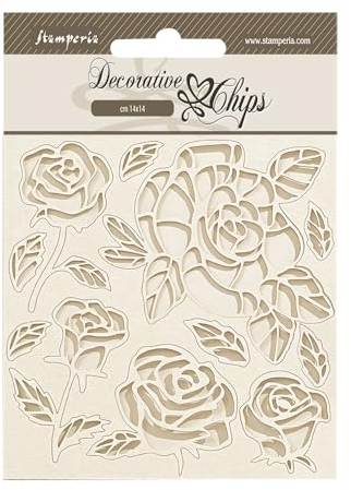 Stamperia - Decorative Chips for Scrapbooking, Albums, Card Making, Bullet Journalling and More, Roses, Laser Cut Cardboard Shapes, Easy to Glue, Perfect for Hobbies, Crafts, and Gifting (Shabby Rose)