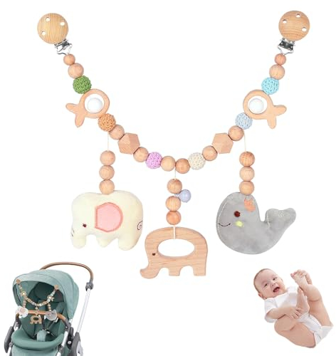 Hojalis Kinderwagenkette Holz Baby, Home Kinderwagenkette, Kinderwagen Kette für Babys, Kinderwagenkette aus Holz, Spielzeug Aufhängen an Babyschale Kinderbett für Babys und Kleinkinder ab 0+ Monaten