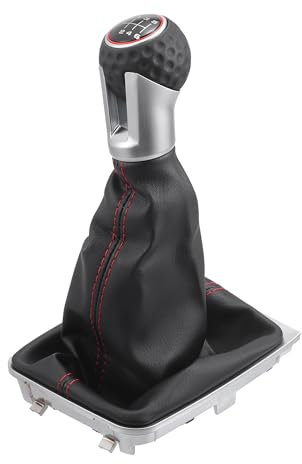 Partuto Schaltknauf mit Schaltsack - 6-Gang-Schaltknauf für VW Golf 7 GTI 2013-2017 - Kunstleder Schwarz Silberfarben - 1 Stück