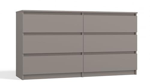 CDF Kommode Malwa M6 140 | Farbe: Lehm (grau) | Schrank für Dokumente, Kleinigkeiten | Ideal für Wohnzimmer, Schlafzimmer, Kinderzimmer, Jugendzimmer und Büro | 6 geräumige Schubladen