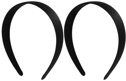 Dimeho 2 Stück Solides Satin Haarreifen Schwarz Satin Stirnbänder Modisches Hartes Kopfband 2.5cm Breit Haarreif Bequeme Einfarbig Haarbänder DIY Retro Haarschmuck für Damen Mädchen(Schwarz)