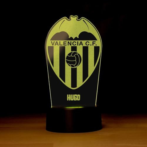 DEREGALOOS Lámpara LED Personalizada Valencia. Escudo personalizado Valencia con luz. Regalos Originales fútbol. Regalos para Aficionados del Futbol.