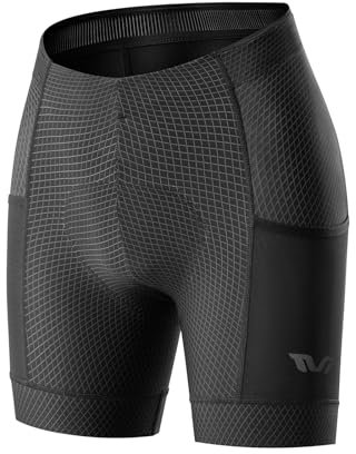 ROCKBROS TVI Radlerhose Damen Gepolstert mit Tasche, Fahrradhose Kurz Sommer Atmungsaktive Schnell Trocknende Radhose Elastische mit Polster