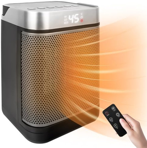 Electric Heater - 1500W PTC Ceramic Space Heater for Home, Energy Saving ECO Mode,Portable Heaters with Remote Control,90° Oscillating,Thermostat 4 Modes 12H Timer,Overheat & Tip Over (1500)