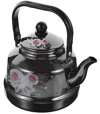 GARVALON Wasserkocher aus Emaille Tee mit heißem Wasser japanische Emaille- Blumen bunter Teekessel wasserkocher entkalker kettle Wasser kochender Topf Küchenkessel Black