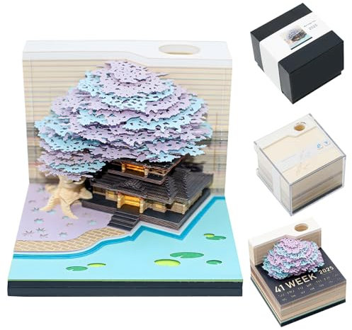 3D-Kalender 2025,3d notizblock kalender 2025,3D-Tränenpapierkalender 2025,mit Lampe und Stifthalter, 3D-Baumhaus,DIY Arbeitsplattendekoration (Lila Baumhaus)