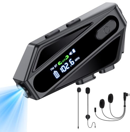 Motorcycle Helmet Bluetooth Headset, C6 Helmet Speakers with 2 Type Mics, Intercom/Hands-Free Call/Music/Waterproof/Noise Cancellation/Wake Up Siri, Suitable for Motorcycles, Skiing, and Cycling