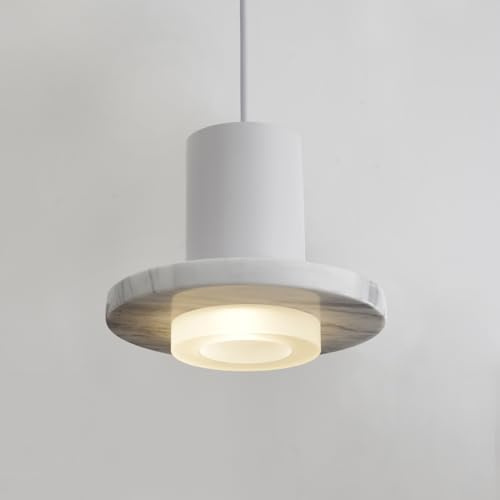Pendelleuchte Weiss Stein,Wabi Sabi Lampe Schlafzimmer,Moderne Esstisch Hängeleuchte Grau 1 Flammig Mit ø18cm Naturmarmor und Aluminium Lampenschirm,Pendant Light Gu10 für Küche,Esszimmer,Cafés,Bar