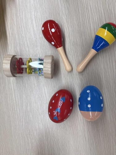 Wooden Baby Toys - 5PCS Mini Wooden Maracas Egg Shaker and Rain Stick Rattles Musical Toys for Babies Over 6 Months, Shaker Sand Hammer Musical Instruments Toys for 1+ Year Old Toddlers