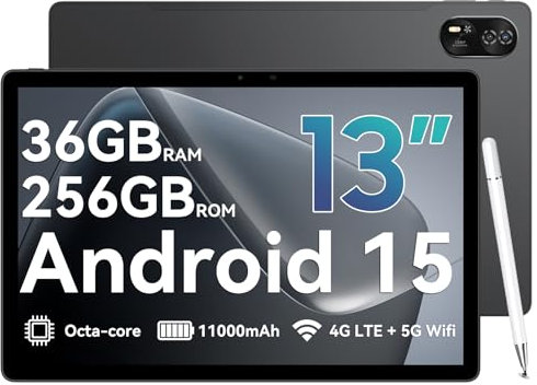 Blackview 12 Pulgadas Android 15 Tableta Mega2WiFi, 90 Hz 2K Tablet PC, 36GB RAM 256GB ROM/2TB TF, Procesador Octa-Core A733 de 2.0 GHz, WiFi 6/9000 mAh/IPS/16MP + 8MP/Bluetooth5.2/Widevine L1/GMS