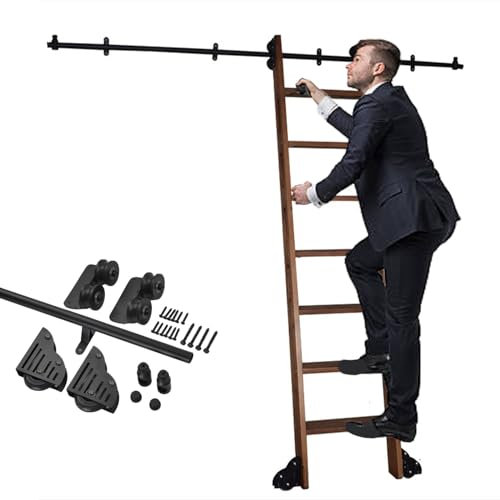 ENHEN Bibliotheksleiter Robuste, Rollbare Bibliotheksleiter, Lofttreppe mit Bücherregal und Mobilem Gleitschienen-Set, Stabile Schiebeleiter-Schienenbeschläge in Schwarz (ohne Leiter)(100 cm)