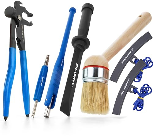 HASKYY Reifenmontage Demontage Set 7 TLG. - Auswuchtzange, Klebegewichte Schaber, Montagepinsel 22cm, Ventileindreher & Ventileinzieher, Felgenkantenschutz - für PKW & Motorrad