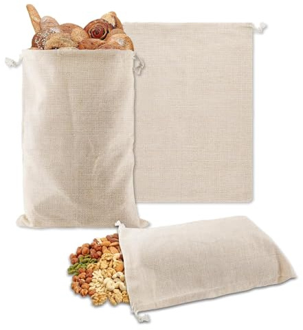 2er Set Leinen Brotbeutel – 30x40cm Wiederverwendbarer Brotsack zum Frischhalten von Brot & Baguette, Leinensack für Brotaufbewahrung, zusätzlich geeignet für Obst & Gemüse