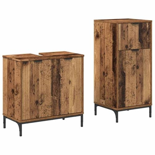 vidaXL Bathroom Furniture Set 2 pcs Old Wood Engineered Wood and Metal, Bathroom Storage Solutions, Rectangular Tallboy Dresser, Modern Furniture, Efficient Decor for Organized Home Spaces