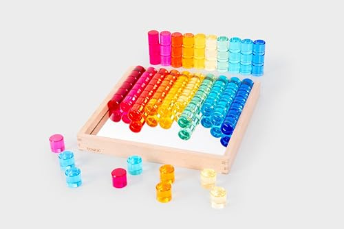 tickit Gem Circles with Mirrored Wooden Tray – 100 Colourful Acrylic Gems for Sensory Play, Colour Sorting, Pattern Making & Early Years Learning pieces