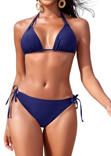 Svanco Triangel Bikini Damen Neckholder mit Doppelträgern zum Binden | Triangel-Bikini mit Doppelträgern, verstellbaren Bindebändern und floralem Print für Strand, Pool und Urlaub