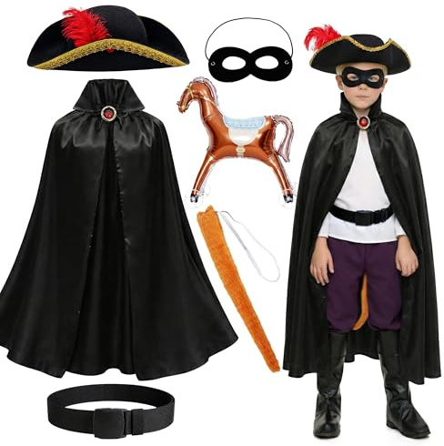 Creerluces Rat Costume Set for World Book Day Costume Boys and Girls, Black Cape, Felt Hat, Inflatable Horse, Black Belt for Character Rat Cosplay Accessories World Book Day Fancy Dress