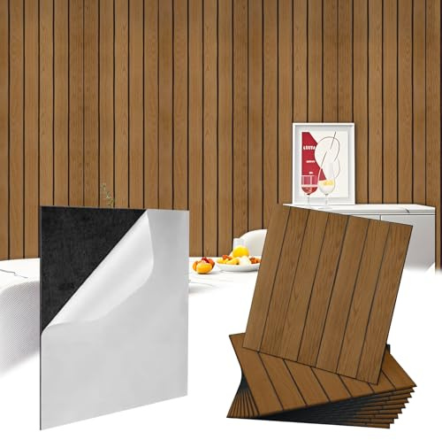 Pannelli da parete autoadesivi, effetto listelli in legno, 30 x 30 cm, 12 pezzi per piastrelle, piastrelle adesive per cucina, pannelli da parete in PVC, piastrelle da parete autoadesive per