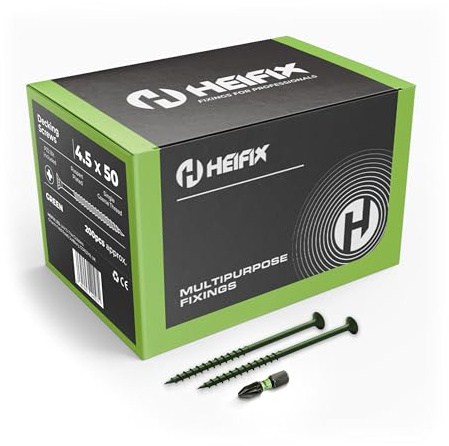 Heifix Decking Screws - 4.5 x 50mm, 200 QTY, Pozi, FREE Screw Bit | Pozi Decking Screws With Countersunk Heads For A Flush Finish. Ideal For Decking, Timber, Fencing And General Outdoor Fixing.
