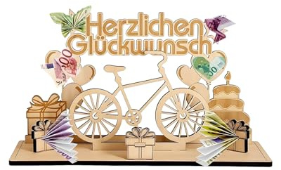 GYCAQAC Geburtstag Geldgeschenk Holz, Geldgeschenk Fahrrad, Geldgeschenke Radfahrer E-Bike Mountainbike Geld Geschenk Holz Deko für Freunde, Familie Liebhaber