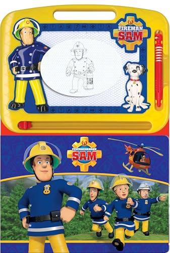 Feuerwehrmann Sam Lern- und Zaubertafel – Lernmaterialien für Kinder, 22-seitiges Pappbilderbuch, 1 Magnetische Zeichentafel, 1 Magnetstift