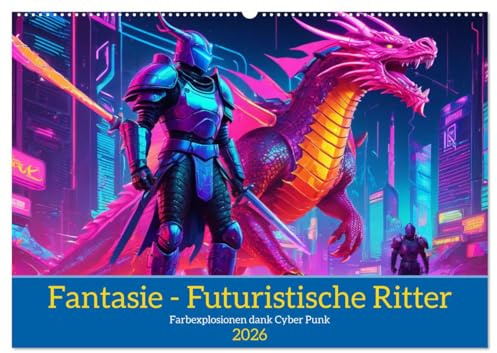 Fantasie - Futuristische Ritter (Wandkalender 2026 DIN A2 quer), CALVENDO Monatskalender: Farbexplosionen dank Cyber Punk (CALVENDO Wissenschaft)