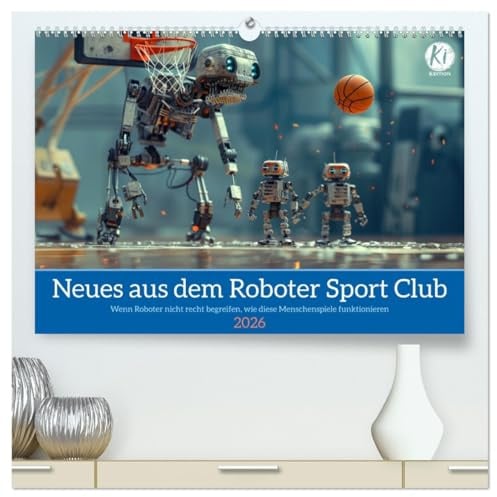 Neues aus dem Roboter Sport Club (hochwertiger Premium Wandkalender 2026 DIN A2 quer), Kunstdruck in Hochglanz: Retro Roboter Olympiade voll witziger Unkenntnis, wie das geht (CALVENDO Spass)