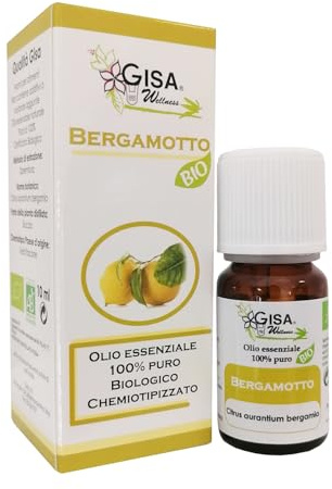 Gisa Wellness - BERGAMOTTE - Bio Ätherisches Öl - 100% Rein und Natürlich - [10ml] - Lebensmittelqualität - Aromatherapie - Körperpflege - Wohlbefinden - Hergestellt in Italien