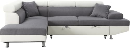 habitat et jardin Ecksofa mit Schlaffunktion Sophia Luxe - 265 x 190,5 x 80/91 cm - Weiß/Grau - 5-Sitzer - Ecke Links