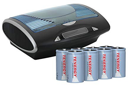 Tenergy T9688 Universal LCD Battery Charger + 8 Pack D Size 10000mAh NiMH Rechargeable Batteries UL Certified