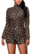 Eleganter Damen Pailletten Jumpsuit Kurz Hosen Rundhals Ausschnitt Langarm Frauen Overall Party Abendmode Schwarz Gold S