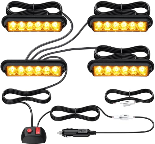 Justech 6er Warnung Beacon Warnlicht Stroboskoplicht Bernstein Mit KFZ Ladegerät Notfall Licht Achtung Blinklicht 12V 24V Universal für Auto Fahrzeug Truck Trailer Caravan Camper Van